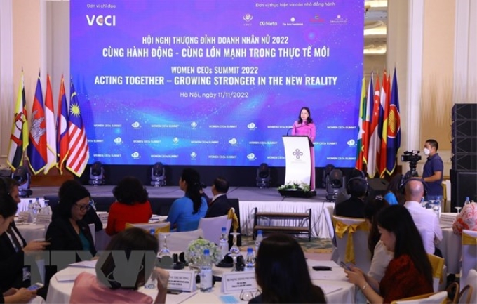 Phó Chủ tịch nước Võ Thị Ánh Xuân phát biểu tại Hội nghị Thượng đỉnh Doanh nhân nữ ASEAN 2022. (Ảnh: Văn Điệp/TTXVN)