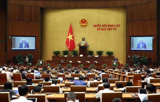 Chánh án Tòa án nhân dân tối cao Nguyễn Hòa Bình trình bày Báo cáo công tác năm 2022 của Chánh án Tòa án nhân dân tối cao. Ảnh: Phạm Kiên/TTXVN