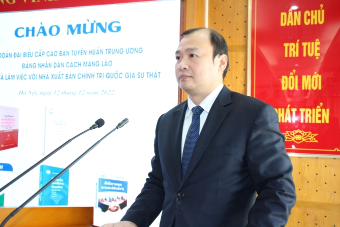 Đồng chí Lê Hải Bình, Ủy viên dự khuyết Trung ương Đảng Cộng sản Việt Nam, Phó Trưởng Ban Tuyên giáo Trung ương phát biểu tại buổi làm việc. (Ảnh: TA)