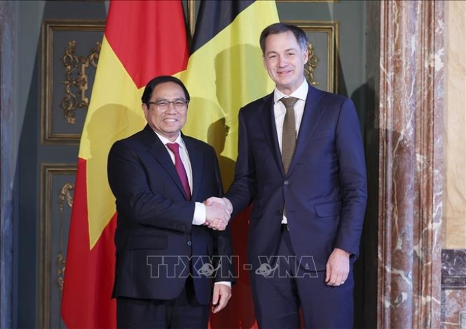 Thủ tướng Chính phủ Phạm Minh Chính và Thủ tướng Vương quốc Bỉ Alexander De Croo. Ảnh: Dương Giang/TTXVN