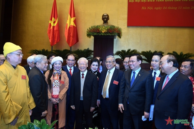 Tổng Bí thư Nguyễn Phú Trọng và các đại biểu tham dự Hội nghị Văn hóa toàn quốc, tháng 11/2021. (Ảnh: qdnd.vn)