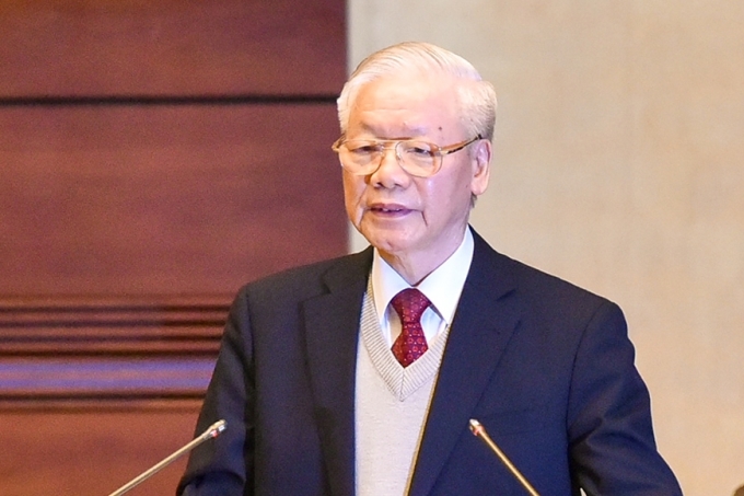Tổng Bí thư Nguyễn Phú Trọng phát biểu chỉ đạo tại Hội nghị đối ngoại toàn quốc triển khai thực hiện Nghị quyết Đại hội XIII của Đảng ngày 14-12-2021. Ảnh:VGP/Nhật Bắc