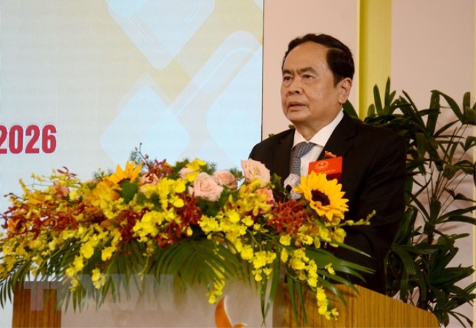 Ủy viên Bộ Chính trị, Phó Chủ tịch thường trực Quốc hội Trần Thanh Mẫn phát biểu tại hội nghị. (Ảnh: Quốc Dũng/TTXVN)