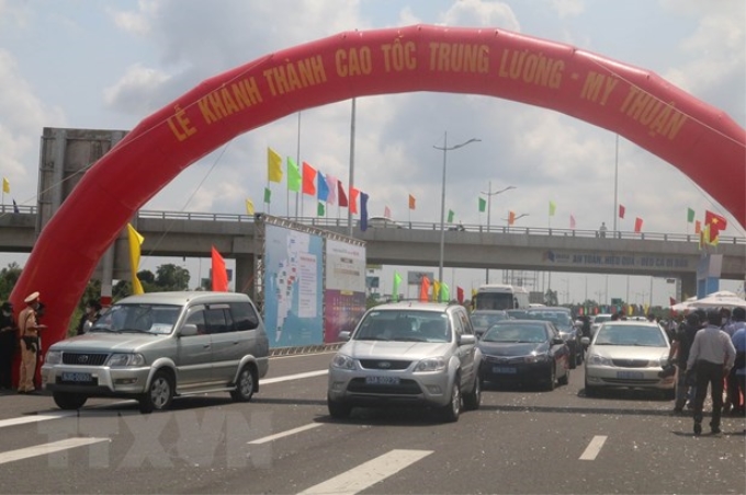 Quang cảnh lễ thông xe cao tốc Trung Lương-Mỹ Thuận. (Ảnh: Minh Trí/TTXVN)
