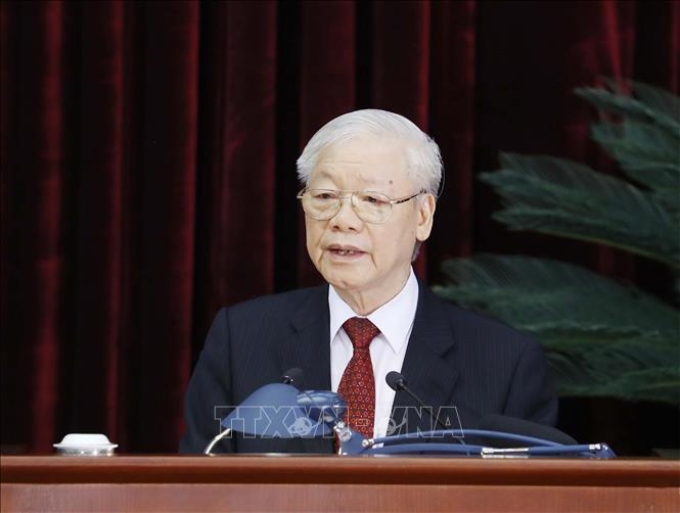 Tổng Bí thư Nguyễn Phú Trọng phát biểu bế mạc hội nghị. Ảnh: TTXVN