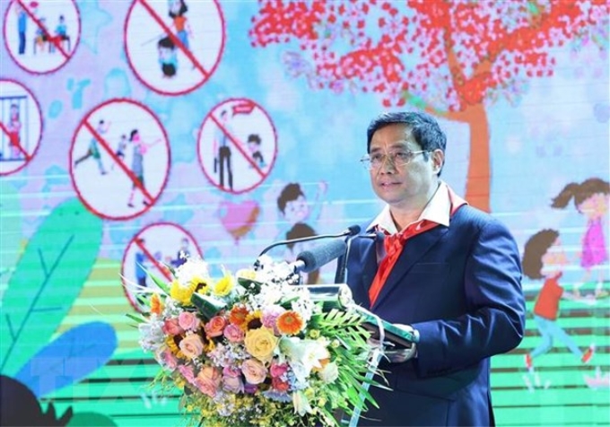 Thủ tướng Phạm Minh Chính phát biểu tại Lễ phát động Tháng hành động vì trẻ em và khai mạc Hè năm 2022. (Ảnh: TTXVN)