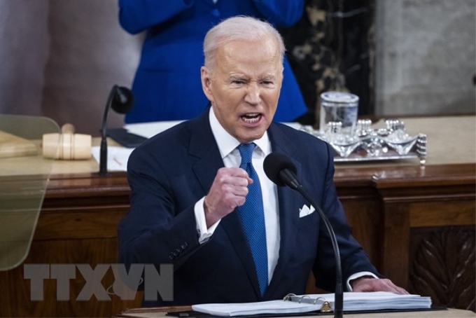 Tổng thống Mỹ Joe Biden phát biểu trước Quốc hội tại Washington, DC, ngày 1/3/2022. (Ảnh: AFP/TTXVN)