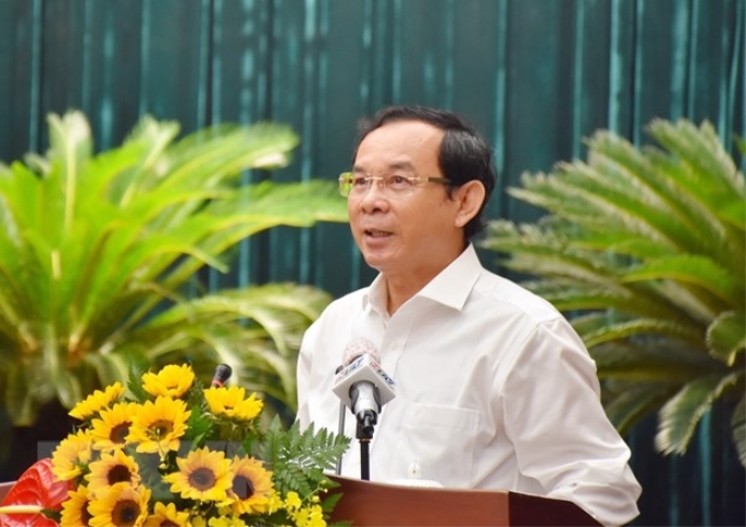 Ủy viên Bộ Chính trị, Bí thư Thành ủy Thành phố Hồ Chí Minh Nguyễn Văn Nên phát biểu khai mạc hội nghị. (Ảnh: Anh Tuấn/TTXVN)