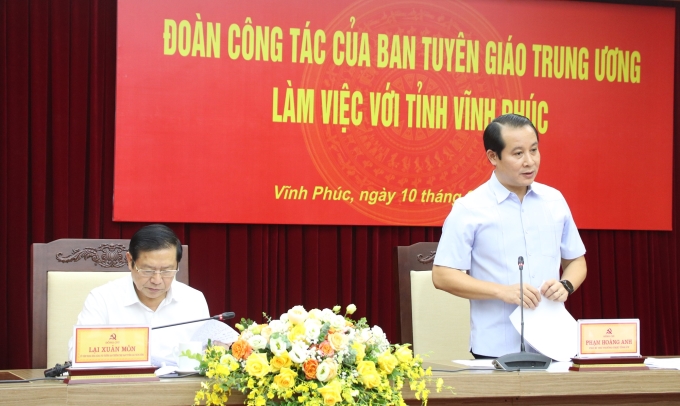 Đồng chí Phạm Hoàng Anh phát biểu tại buổi làm việc.