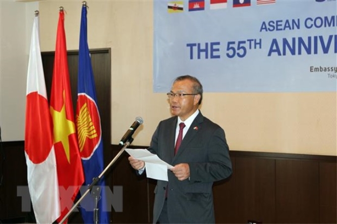 Đại sứ Việt Nam tại Nhật Bản Vũ Hồng Nam phát biểu tại lễ kỷ niệm. (Ảnh: TTXVN)