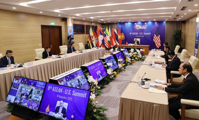 Thủ tướng Chính phủ Nguyễn Xuân Phúc, Chủ tịch ASEAN 2020 chủ trì Hội nghị Cấp cao ASEAN - Mỹ lần thứ 8 theo hình thức trực tuyến, tháng 11/2020. (Ảnh: TTXVN)