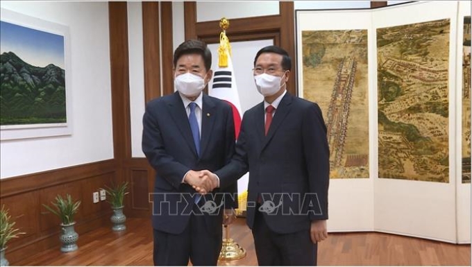 Chủ tịch Quốc hội Hàn Quốc Kim Jin-pyo tiếp Thường trực Ban Bí thư Võ Văn Thưởng.