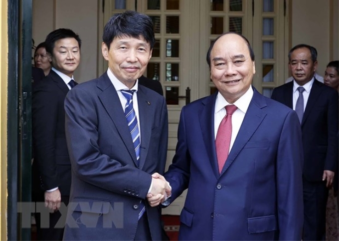 Chủ tịch nước Nguyễn Xuân Phúc tiếp Thống đốc tỉnh Gunma, Nhật Bản Yamamoto Ichita. (Ảnh: Thống Nhất/TTXVN)