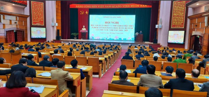 Toàn cảnh Hội nghị học tập, quán triệt và triển khai thực hiện Nghị quyết Đại hội đại biểu Đảng bộ tỉnh Lạng Sơn lần thứ XVII, nhiệm kỳ 2020 – 2025 (nguồn: Báo Lạng Sơn)