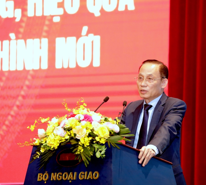 Đồng chí Lê Hoài Trung, Bí thư Trung ương Đảng, Trưởng Ban Đối ngoại Trung ương phát biểu tại hội nghị. (Ảnh: TA)