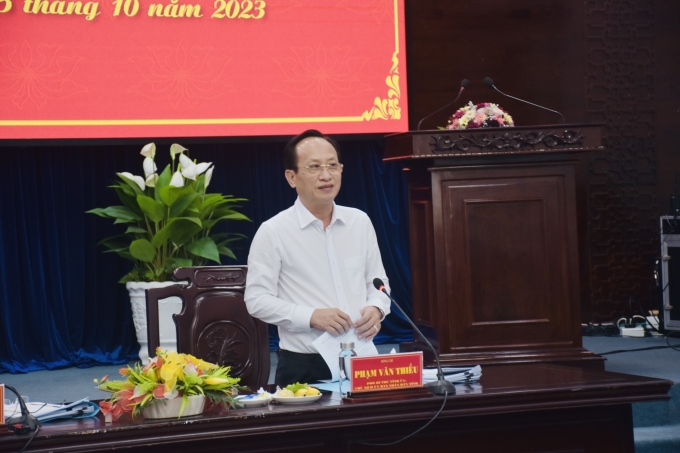 Đồng chí Phạm Văn Thiều phát biểu tại buổi làm việc.