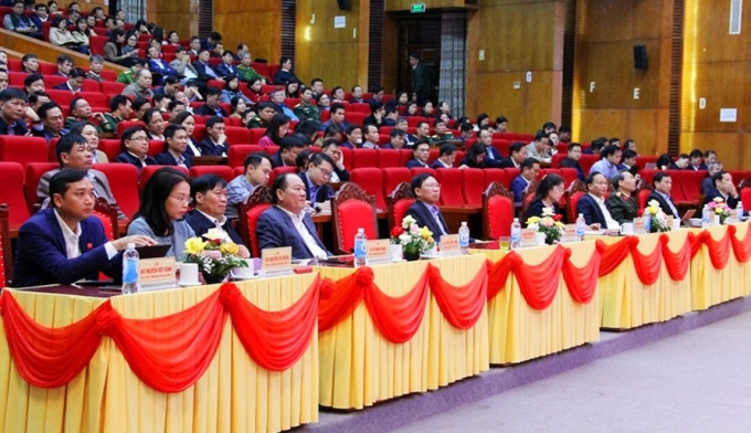 Cán bộ lãnh đạo chủ chốt của tỉnh Bắc Giang tham dự hội nghị. (Ảnh: Hoàng Chung)
