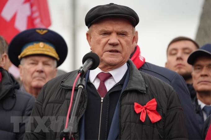 Chủ tịch Đảng Cộng sản Liên Bang Nga Gennady Ziuganov phát biểu tại Lễ míttinh. (Ảnh: TTXVN)