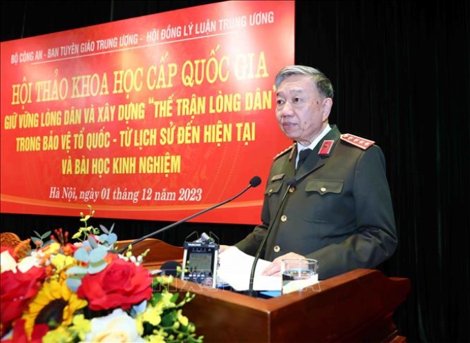 Đại tướng, GS.TS Tô Lâm, Bộ trưởng Bộ Công an phát biểu. (Ảnh: TTXVN)