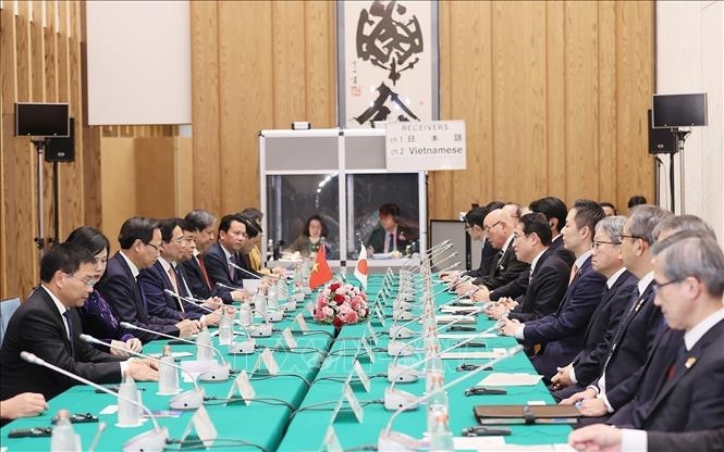 Thủ tướng Phạm Minh Chính hội đàm với Thủ tướng Nhật Bản Kishida Fumio. Ảnh: Dương Giang/TTXVN