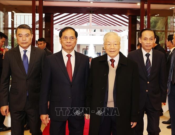 Tổng Bí thư Nguyễn Phú Trọng đến dự Hội nghị Ngoại giao lần thứ 32. Ảnh: Trí Dũng/TTXVN