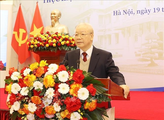 Tổng Bí thư Nguyễn Phú Trọng phát biểu chỉ đạo tại Hội nghị Ngoại giao lần thứ 32. Ảnh: Trí Dũng/ TTXVN