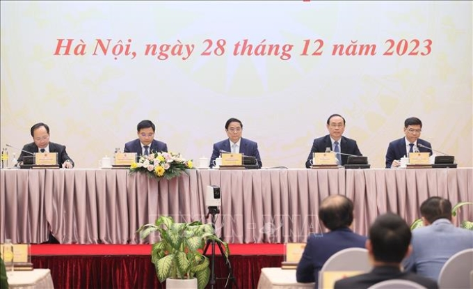 Thủ tướng Phạm Minh Chính dự Hội nghị triển khai kế hoạch năm 2024 ngành Giao thông vận tải. (Ảnh: TTXVN)