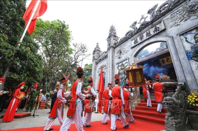 Rước kiệu vào Đền Thượng - Khu di tích lịch sử Quốc gia đặc biệt Đền Hùng. Ảnh tư liệu: Tuấn Anh/TTXVN