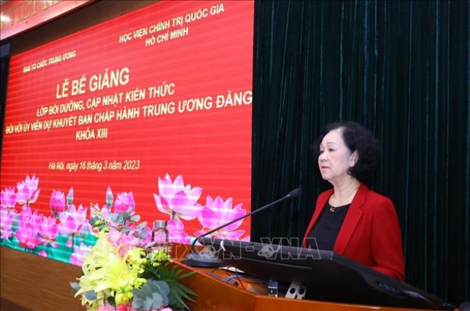 Đồng chí Trương Thị Mai, Thường trực Ban Bí thư, Trưởng Ban Tổ chức Trung ương phát biểu chỉ đạo. Ảnh: Văn Điệp/TTXVN