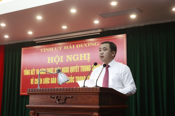 Đồng chí Trần Đức Thắng, Uỷ viên Trung ương Đảng, Bí thư Tỉnh uỷ Hải Dương phát biểu khai mạc hội nghị.