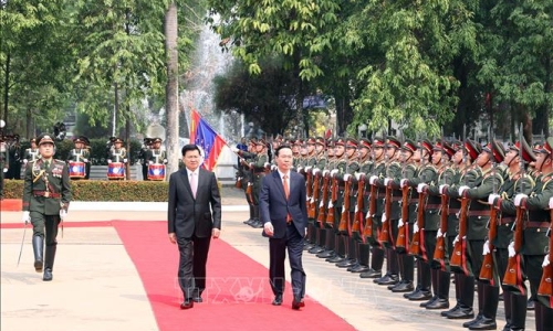 Lễ đón chính thức Chủ tịch nước Võ Văn Thưởng thăm hữu nghị Lào