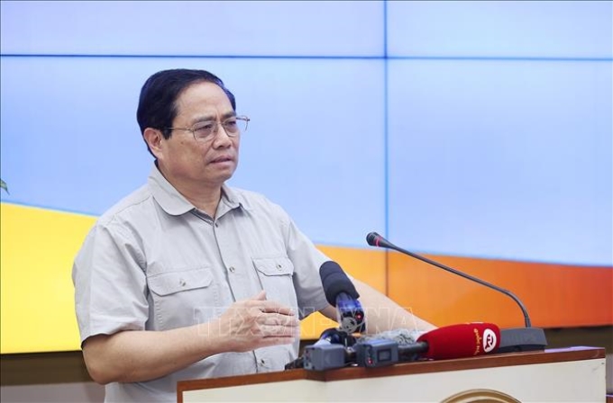 Thủ tướng Phạm Minh Chính kết luận buổi làm việc với Ban Thường vụ Thành uỷ Thành phố Hồ Chí Minh. Ảnh: Dương Giang/TTXVN