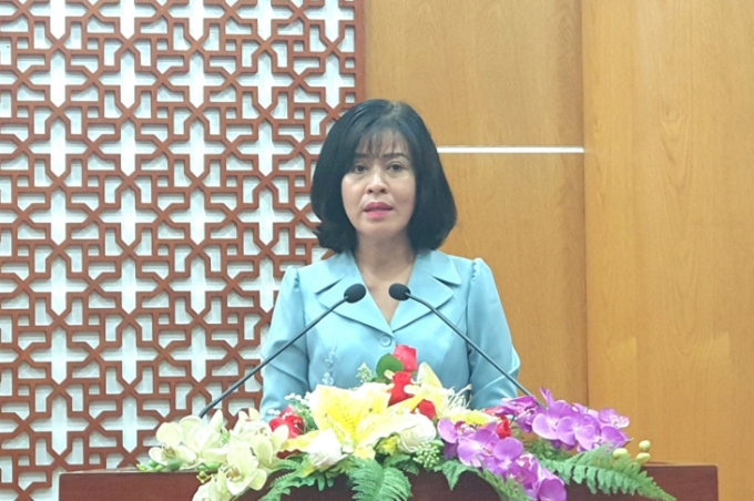 Đồng chí Nguyễn Thị Xuân Hương - Trưởng Ban Tuyên giáo Tỉnh uỷ phát biểu kết luận Hội nghị