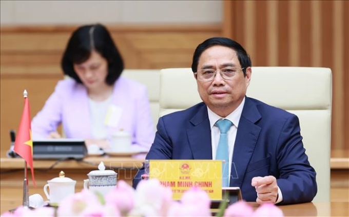 Thủ tướng Phạm Minh Chính phát biểu tại buổi tiếp Chủ tịch Quốc hội Bờ Biển Ngà Adama Bictogo. Ảnh: Dương Giang/TTXVN