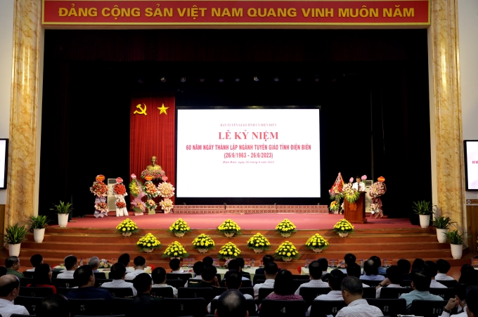 Quang cảnh Lễ kỷ niệm 60 năm Ngày thành lập Ngành Tuyên giáo Điện Biên (26/6/1963 - 26/6/2023). (Ảnh: TA)