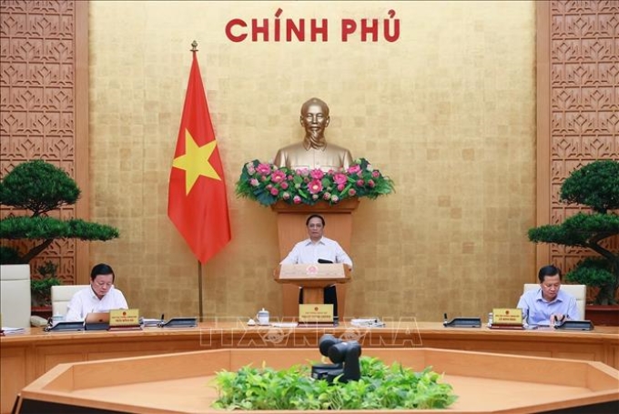 Thủ tướng Phạm Minh Chính chủ trì phiên họp Chính phủ chuyên đề về xây dựng pháp luật tháng 06/2023. Ảnh: Dương Giang/TTXVN