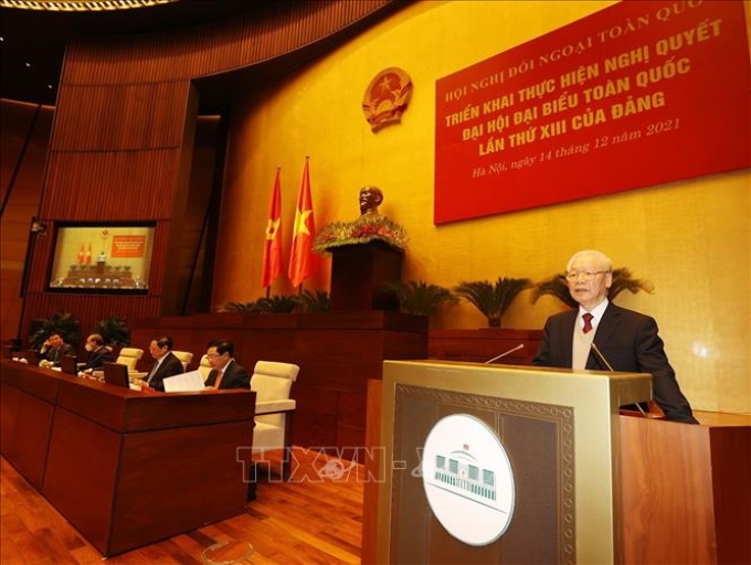Tổng Bí thư Nguyễn Phú Trọng phát biểu chỉ đạo Hội nghị Đối ngoại toàn quốc. Ảnh: Trí Dũng/TTXVN