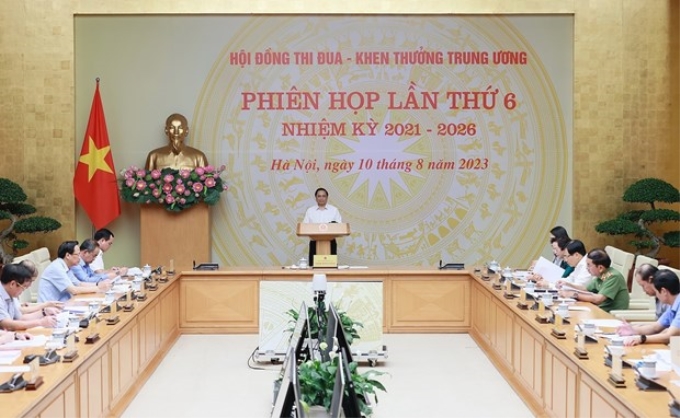 Thủ tướng Phạm Minh Chính chủ trì Phiên họp lần thứ 6 Hội đồng Thi đua-Khen thưởng Trung ương. (Ảnh: TTXVN)