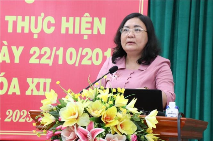 Phó Bí thư thường trực Tỉnh ủy, Chủ tịch HĐND tỉnh Bến Tre Hồ Thị Hoàng Yến kết luận Hội nghị.