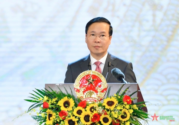 Chủ tịch nước Võ Văn Thưởng đọc diễn văn tại Chương trình kỷ niệm 78 năm ngày Quốc khánh nước CHXHCN Việt Nam. Ảnh: Báo Quân đội nhân dân