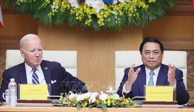 Thủ tướng Phạm Minh Chính phát biểu tại Hội nghị cấp cao Việt Nam - Hoa Kỳ về Đổi mới sáng tạo và Đầu tư. Ảnh: Dương Giang/TTXVN