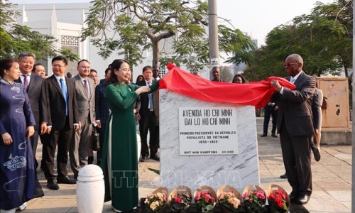 Phó Chủ tịch nước Võ Thị Ánh Xuân dự lễ khai trương biển tên mới tại Đại lộ Hồ Chí Minh ở Mozambique