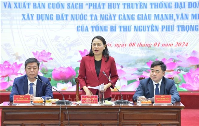 Phó Chủ tịch - Tổng Thư ký Ủy ban Trung ương MTTQ Việt Nam Nguyễn Thị Thu Hà phát biểu. (Ảnh: TTXVN)