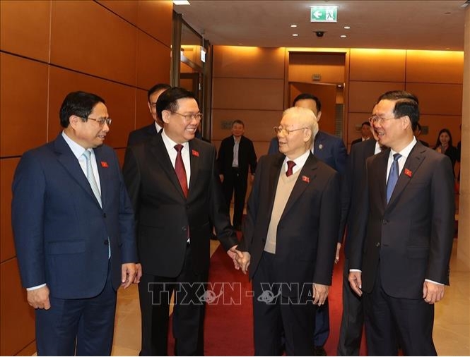 Tổng Bí thư Nguyễn Phú Trọng cùng các đồng chí lãnh đạo Đảng, Nhà nước dự Kỳ họp bất thường lần thứ 5, Quốc hội khóa XV.