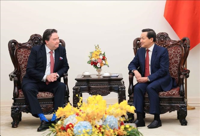 Phó Thủ tướng Lê Minh Khái tiếp Đại sứ đặc mệnh toàn quyền Hợp chúng quốc Hoa Kỳ tại Việt Nam Marc Knapper. (Ảnh: TTXVN)