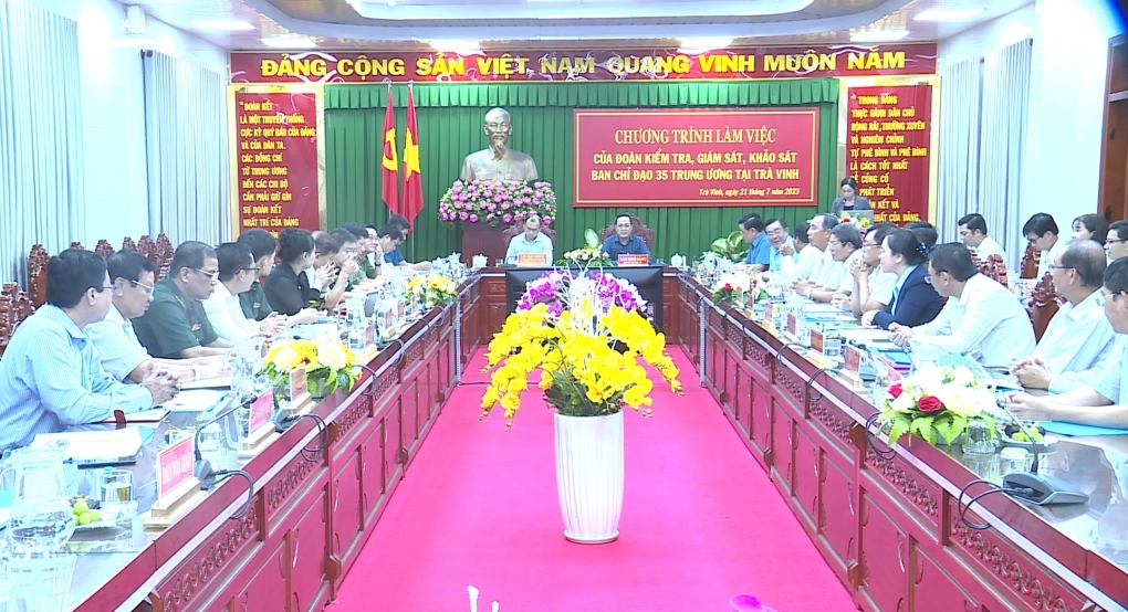 Đồng chí Lê Hải Bình, Ủy viên dự khuyết Ban Chấp hành Trung ương Đảng, Phó Trưởng Ban Tuyên giáo Trung ương  làm việc với Tỉnh ủy Trà Vinh ngày 21/7/2023.