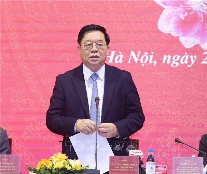 Bí thư Trung ương Đảng, Trưởng Ban Tuyên giáo Trung ương Nguyễn Trọng Nghĩa phát biểu chỉ đạo Hội nghị. (Ảnh: TTXVN)