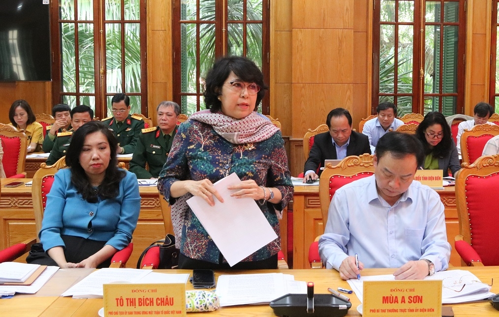 Phó Chủ tịch Ủy ban Trung ương MTTQ Việt Nam Tô Thị Bích Châu phát biểu.