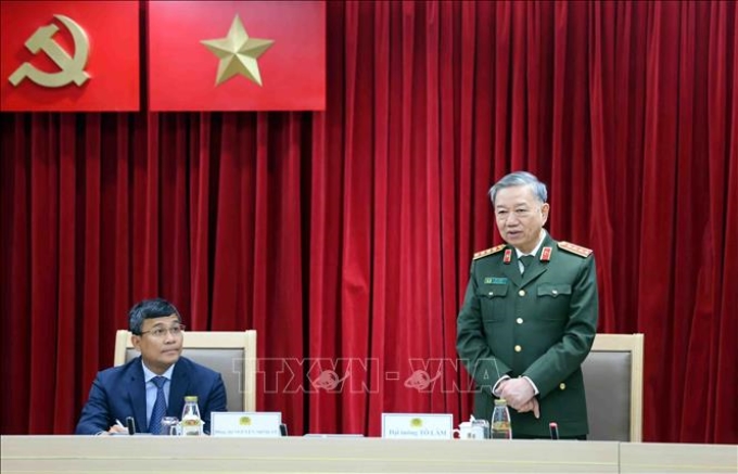 Đại tướng Tô Lâm, Uỷ viên Bộ Chính trị, Bộ trưởng Bộ Công an phát biểu. (Ảnh: TTXVN)