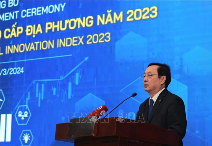 Bộ trưởng Bộ Khoa học và Công nghệ Huỳnh Thành Đạt phát biểu. (Ảnh: TTXVN)